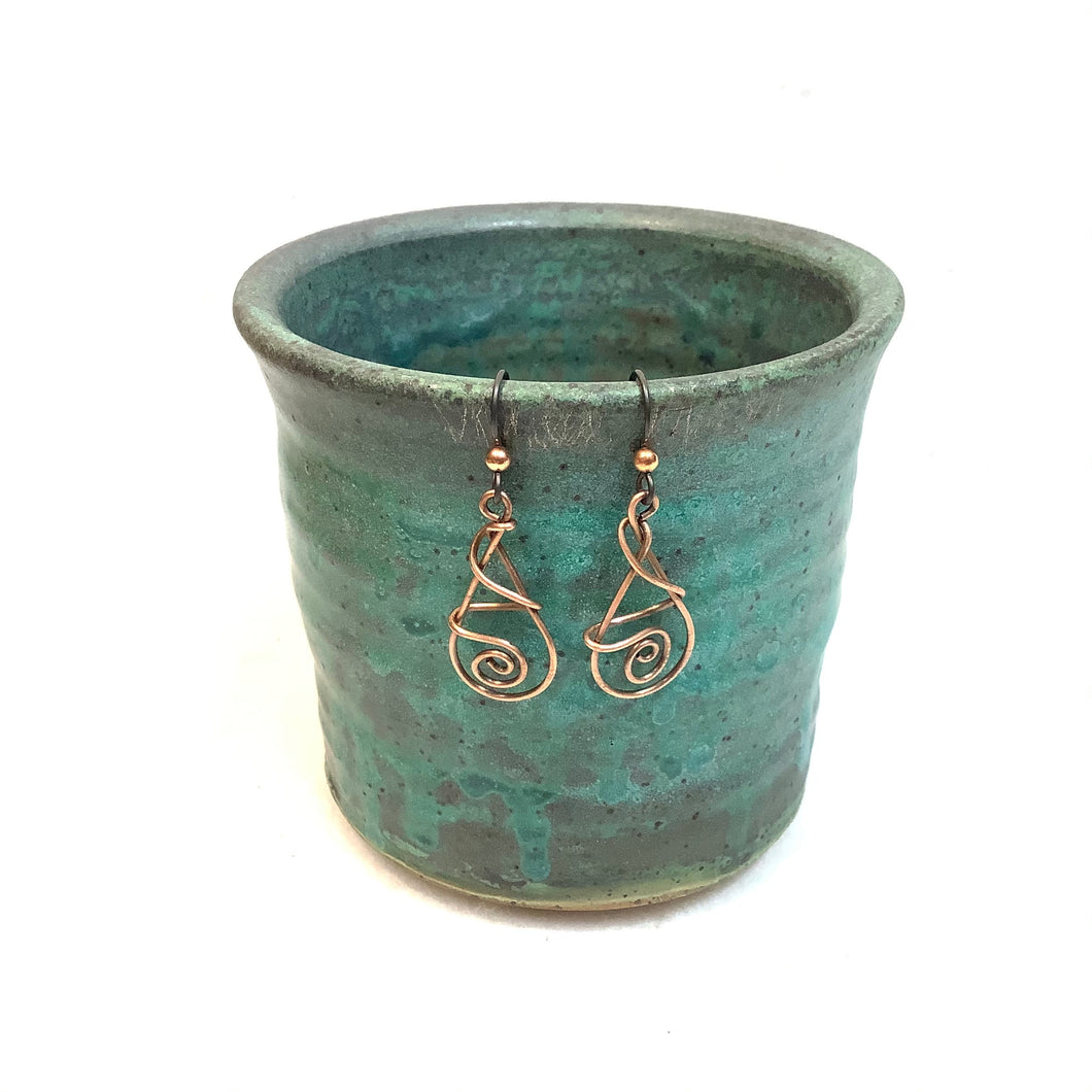 Curled Teardrop Copper Earrings