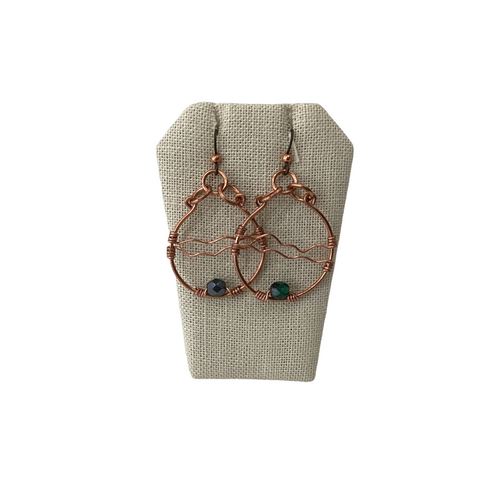 Green beaded double wave Earrings