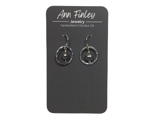 Earring -  Small Hoops with Black Pearl