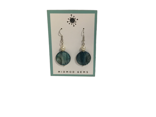 Blue Shell/ Pearl Earrings