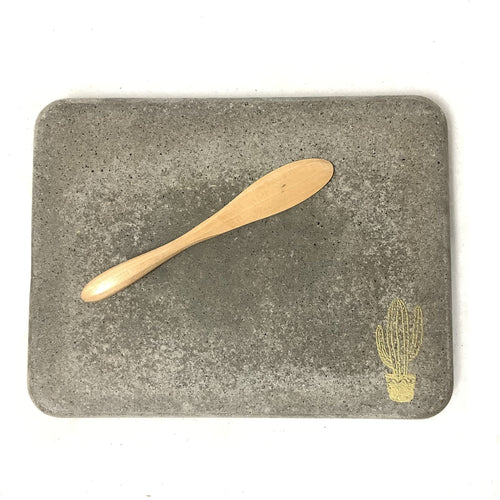 Dark Rectangle Cheeseboard with Gold Cactus