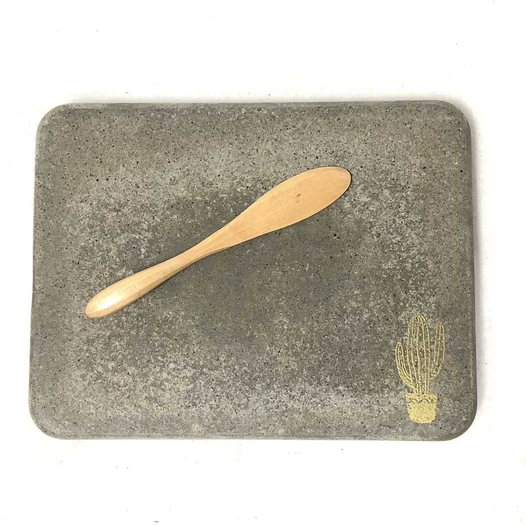 Dark Rectangle Cheeseboard with Gold Cactus