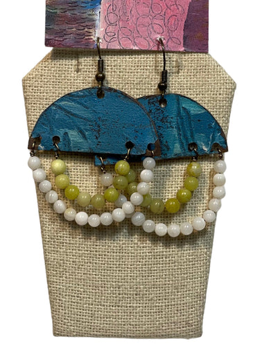 Blue Semicirce with Beads Earrings