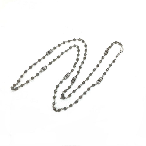 Necklace - Czech baguette and Labradorite Beads, hand-wrapped Sterling Silver