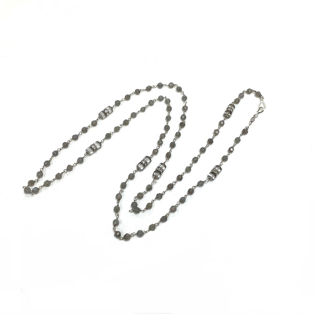 Necklace - Czech baguette and Labradorite Beads, hand-wrapped Sterling Silver