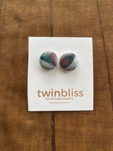 Earth & Sky Artisan Earrings- Muted Colors/ Silver Circle (Posts)