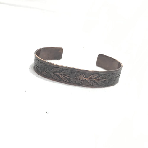 Copper Bangle Bracelet Etched Floral
