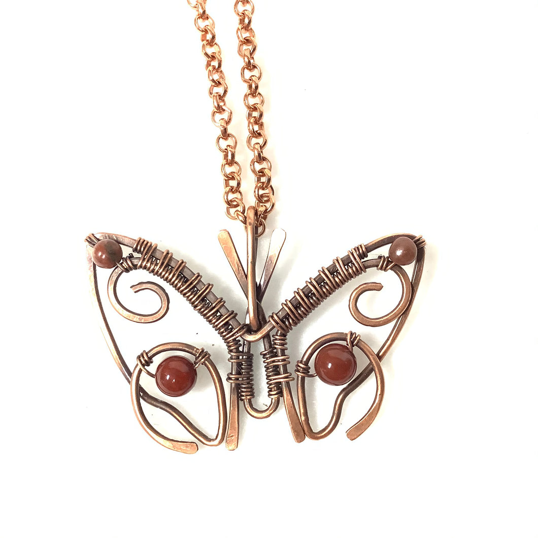 Butterfly Copper Necklace with Brown Agate