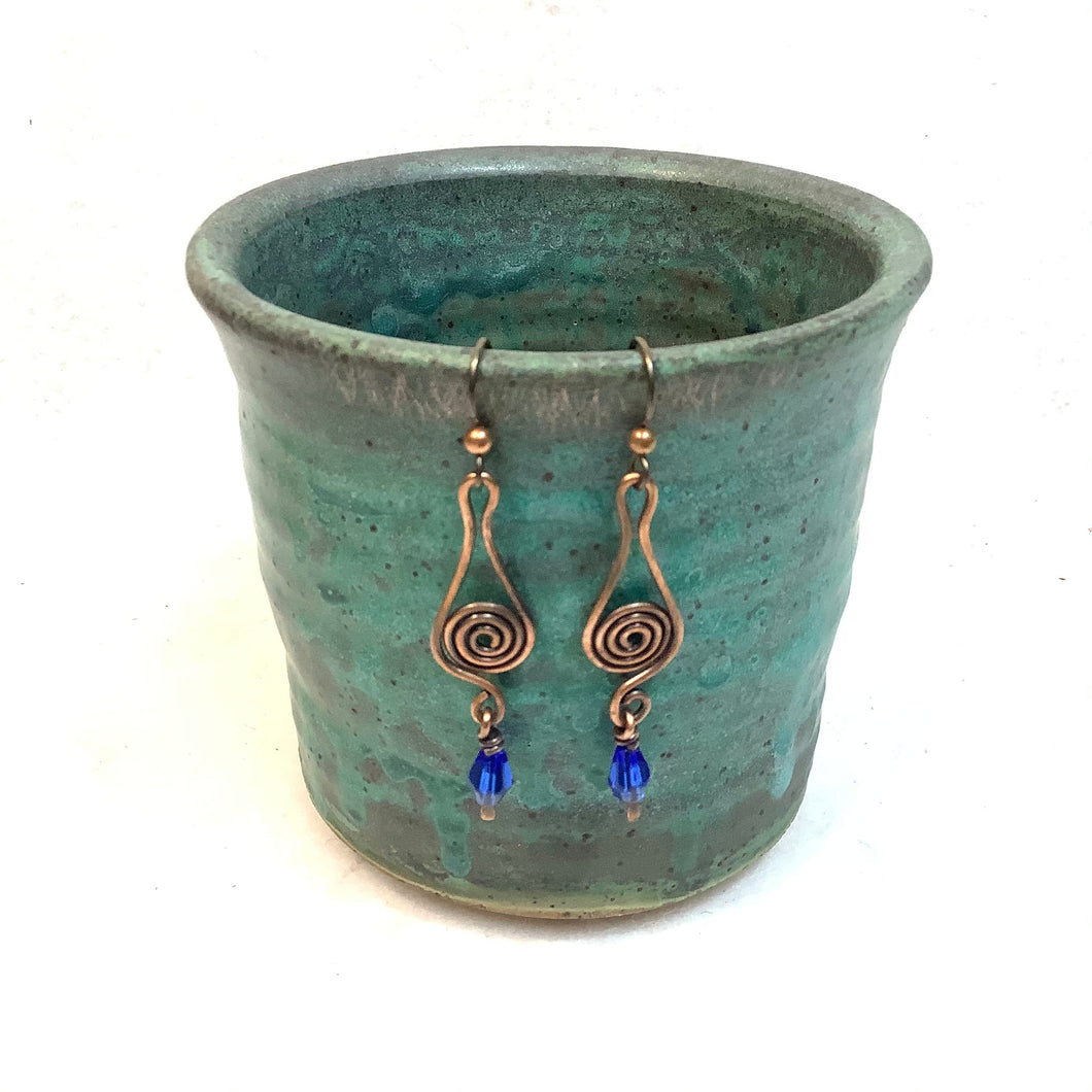 Blue drop gem Copper Earrings