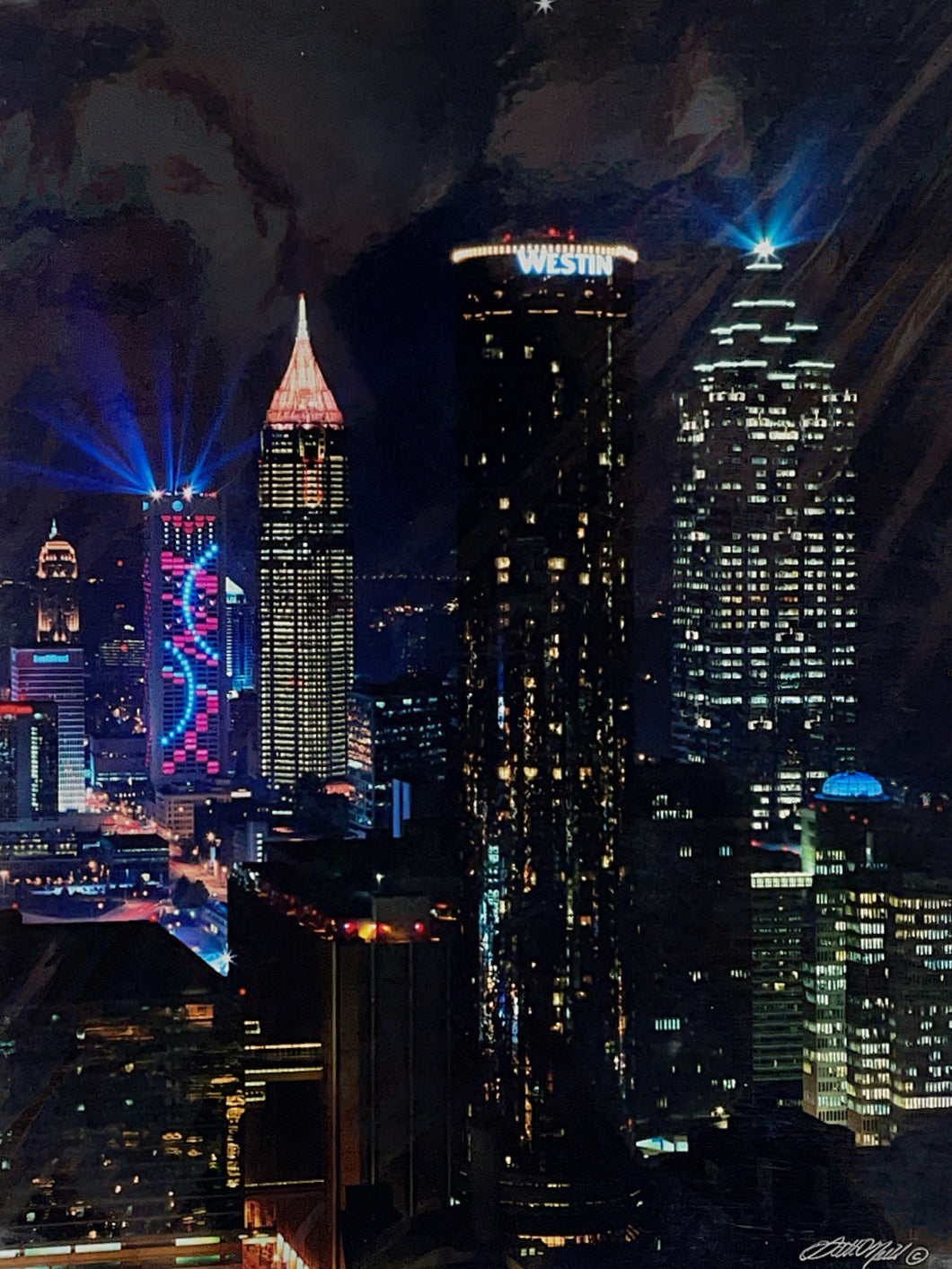 All Lit Up! Special lighting of Bellsouth and Nations bank building- 96 Olympics