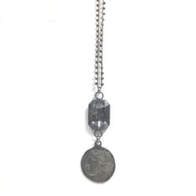 Crocheted Necklace with Crystal Connector and Coin