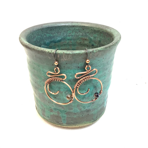 Curled Hoop with gray bead Copper Earrings