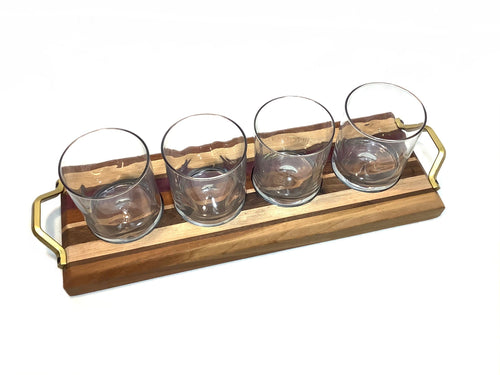 Multi Hardwoods Whiskey Flight with 4 Glasses
