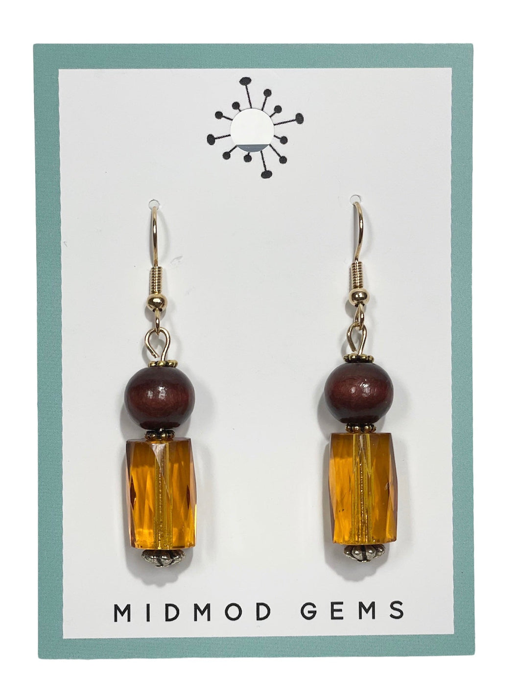 Amber Brown Beaded Drop Earrings