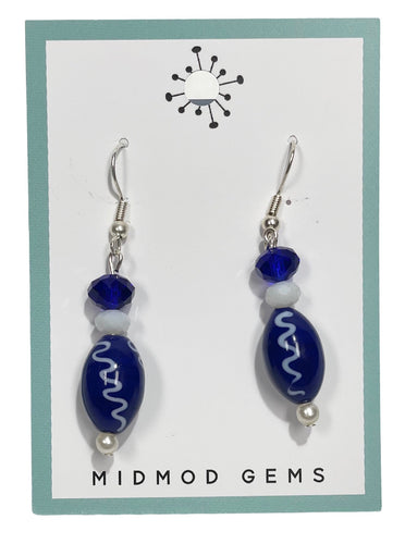 Blue Squiggle Beaded Drop Earrings