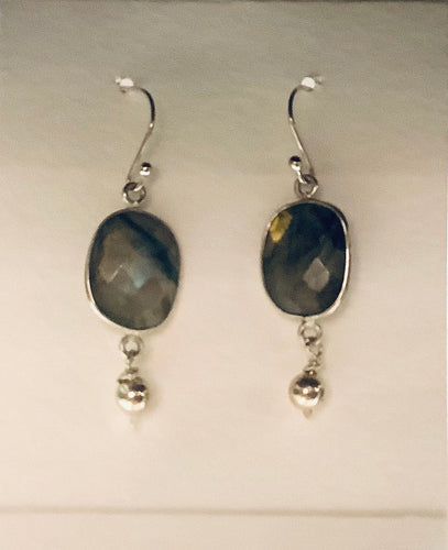 Earrings - Sterling Silver with French Ear Wires with Labradorite and Sterling Beads