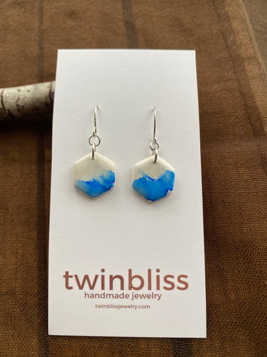 Earth & Sky Artisan Earrings - Watercolor Blue Hexagon