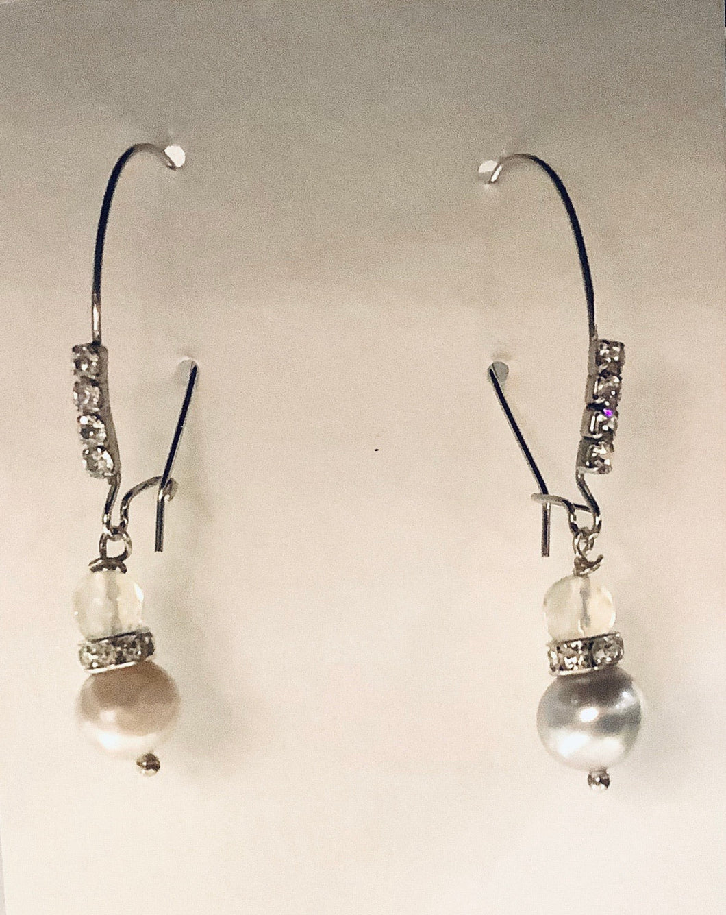 Earrings - Sterling Silver Kidney Bead Ear Wires with Rhinestones and Freshwater Pearls and Vintage Czech Glass Beads