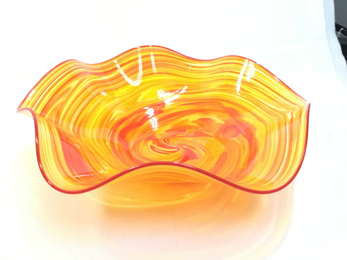 Blown Glass Wavy Bowl Large - Orange