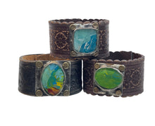 Dark Leather Cuffs with Stone