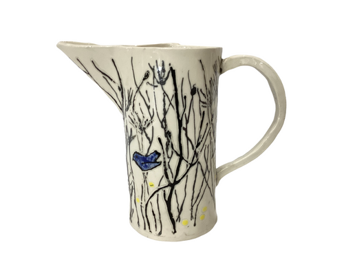 Blue Bird in Field Pitcher