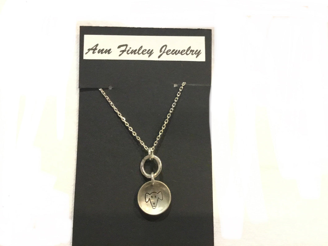 Dog Face charm with circle pendant - sterling silver