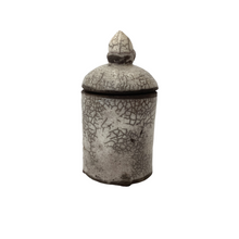 White Raku Crackle Lidded Vessel with Acorn