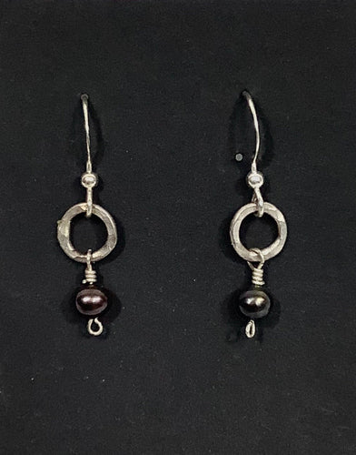 Hoop with Drop Black Pearl Earrings