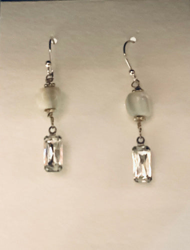 Earrings - Sterling Silver French Wires with Vintage Mother of Pearl Beads and Vintage Crystal