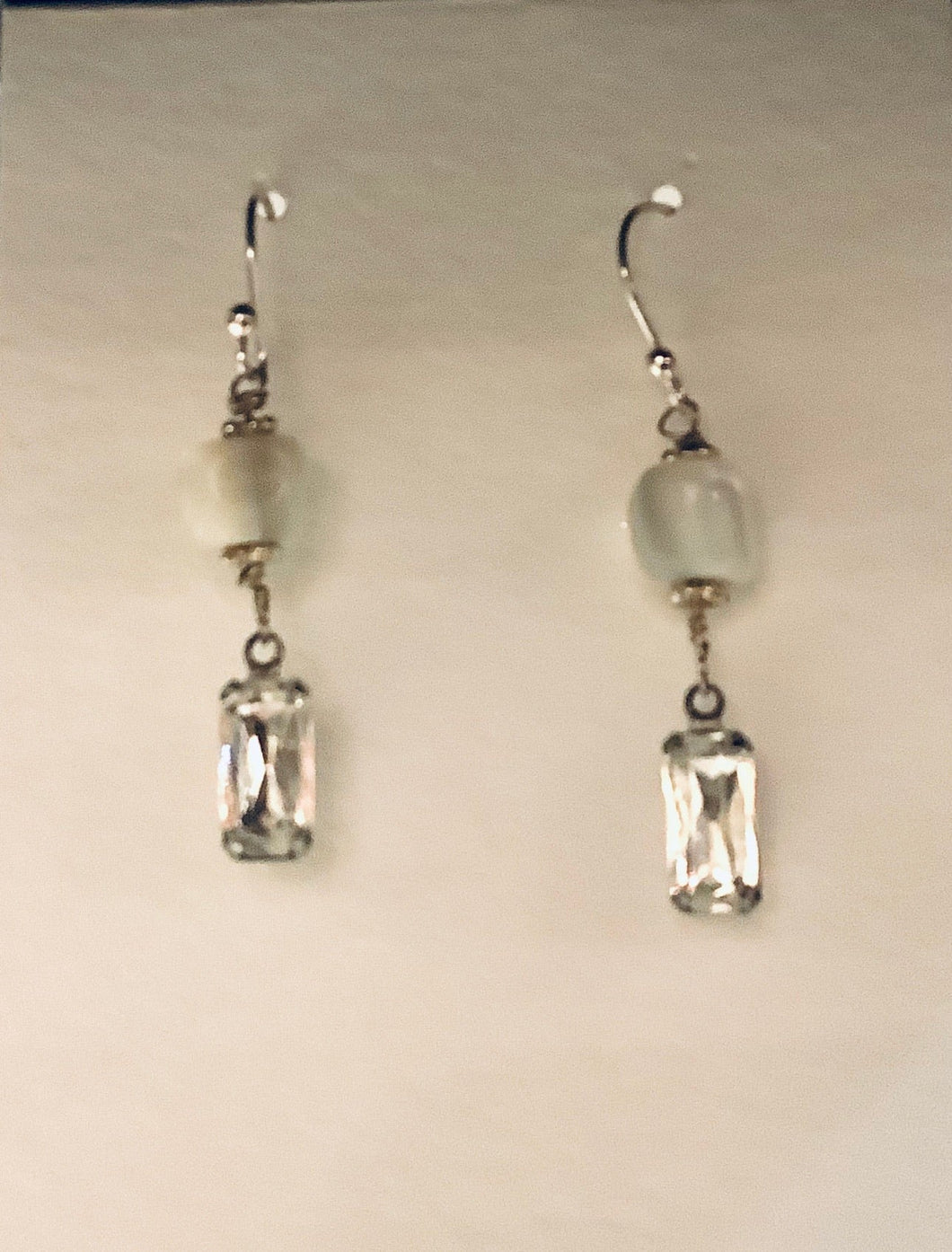 Earrings - Sterling Silver French Wires with Vintage Mother of Pearl Beads and Vintage Crystal