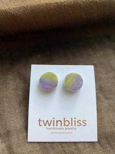Earth & Sky Artisan Earrings - Small Circle Posts Pastel Lilac & Green