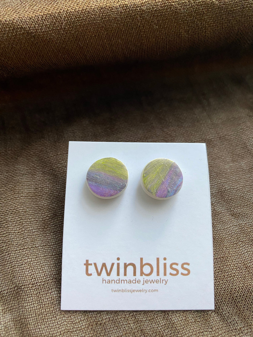 Earth & Sky Artisan Earrings - Small Circle Posts Pastel Lilac & Green