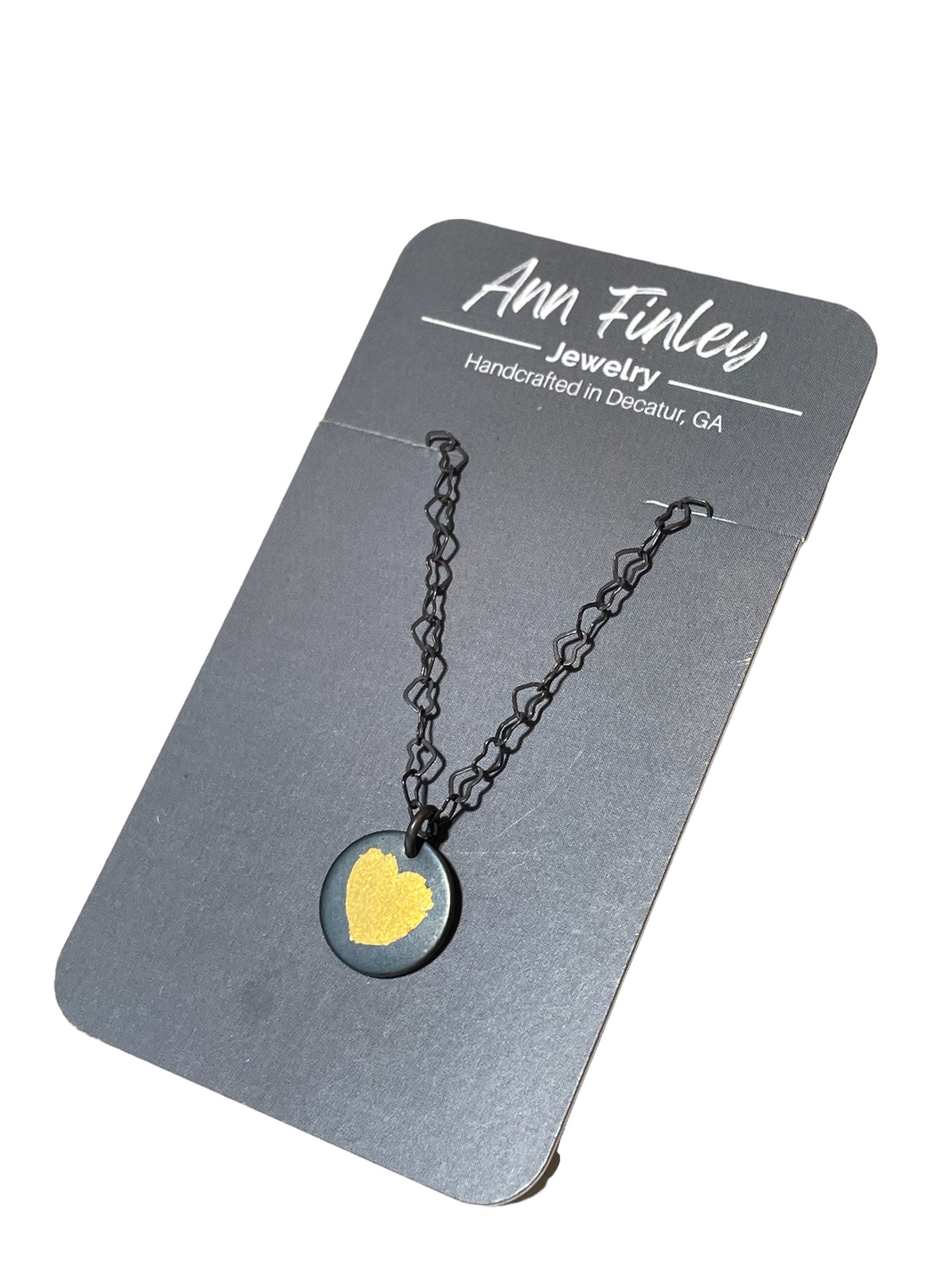 24K Gold Heart on Black Silver Pendant