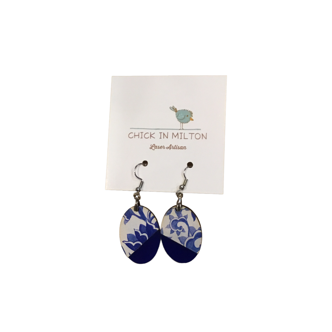 Oval China and Blue Earrings