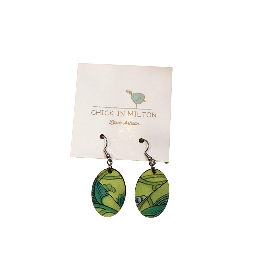 Oval Green Floral Earrings