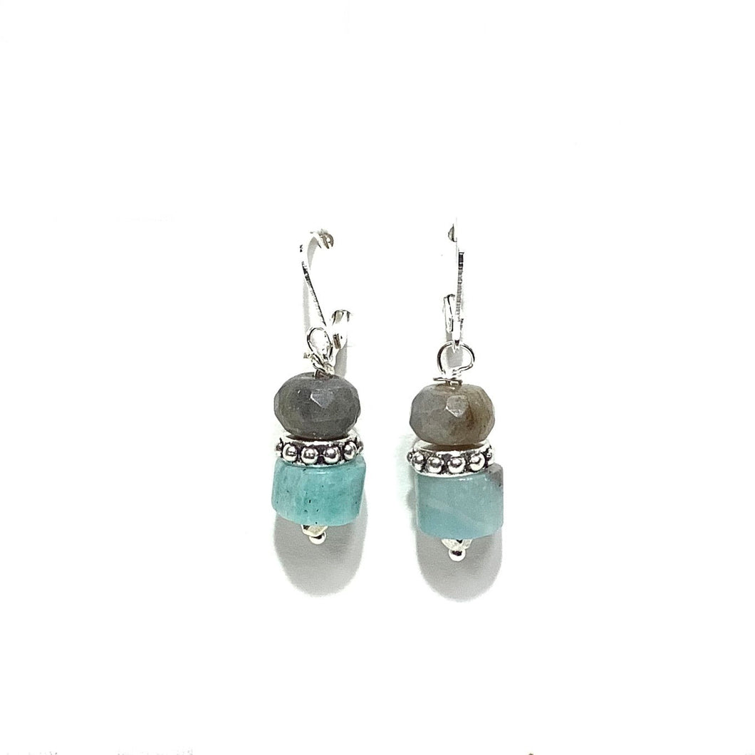 Earrings - Labradorite and Amazonite on sterling wire
