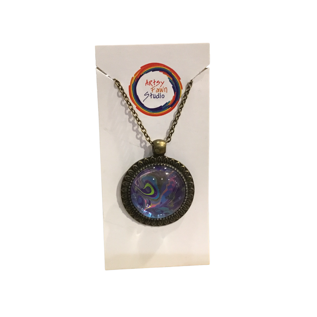 Blue/green/purple/pink painted glass necklace