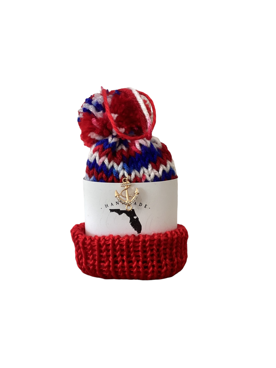 Multi Red, White, and Blue Wine Hat with Anchor and Rhinestones Charms