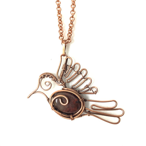 Bird Copper Necklace with Jasper