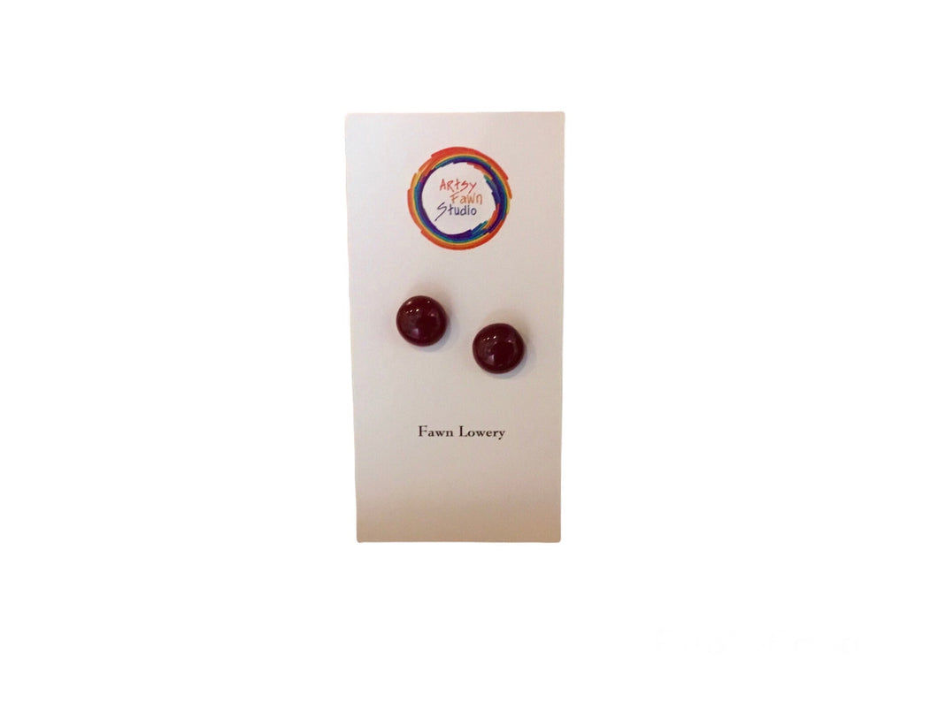 Burgundy post fused glass earrings