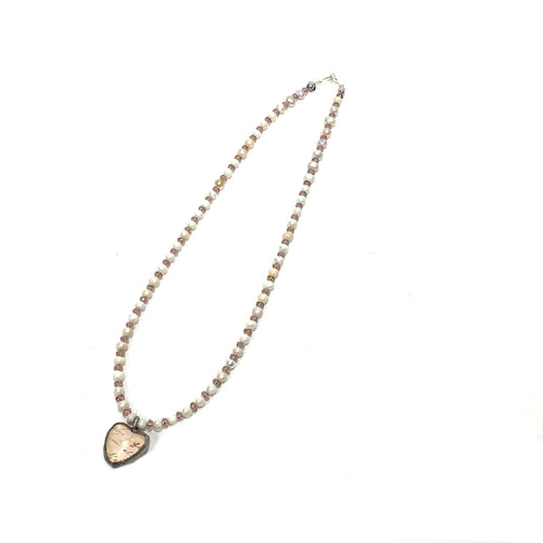 Necklace - Freshwater Pearl with Czech Glass (pink) and hand soldered glass heart