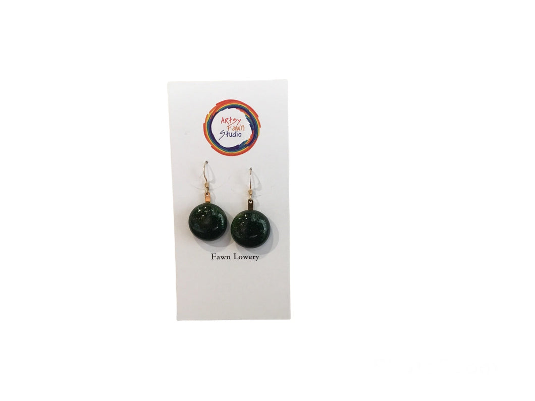 Green sparkly fused glass earrings