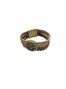 Brown Four-Strand Cuff Bracelet with Brass Slider
