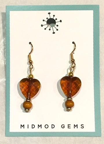 Crystal Heart/Wood Earrings