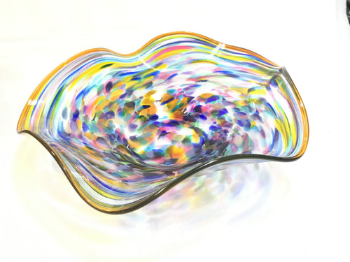 Blown Glass Wavy Bowl Large - Multi with Dichro Glass