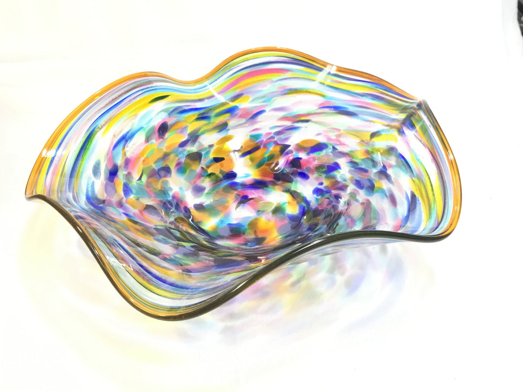 Blown Glass Wavy Bowl Large - Multi with Dichro Glass