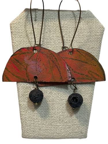 Orange Drop Semicircle w/ Black Bead Earrings