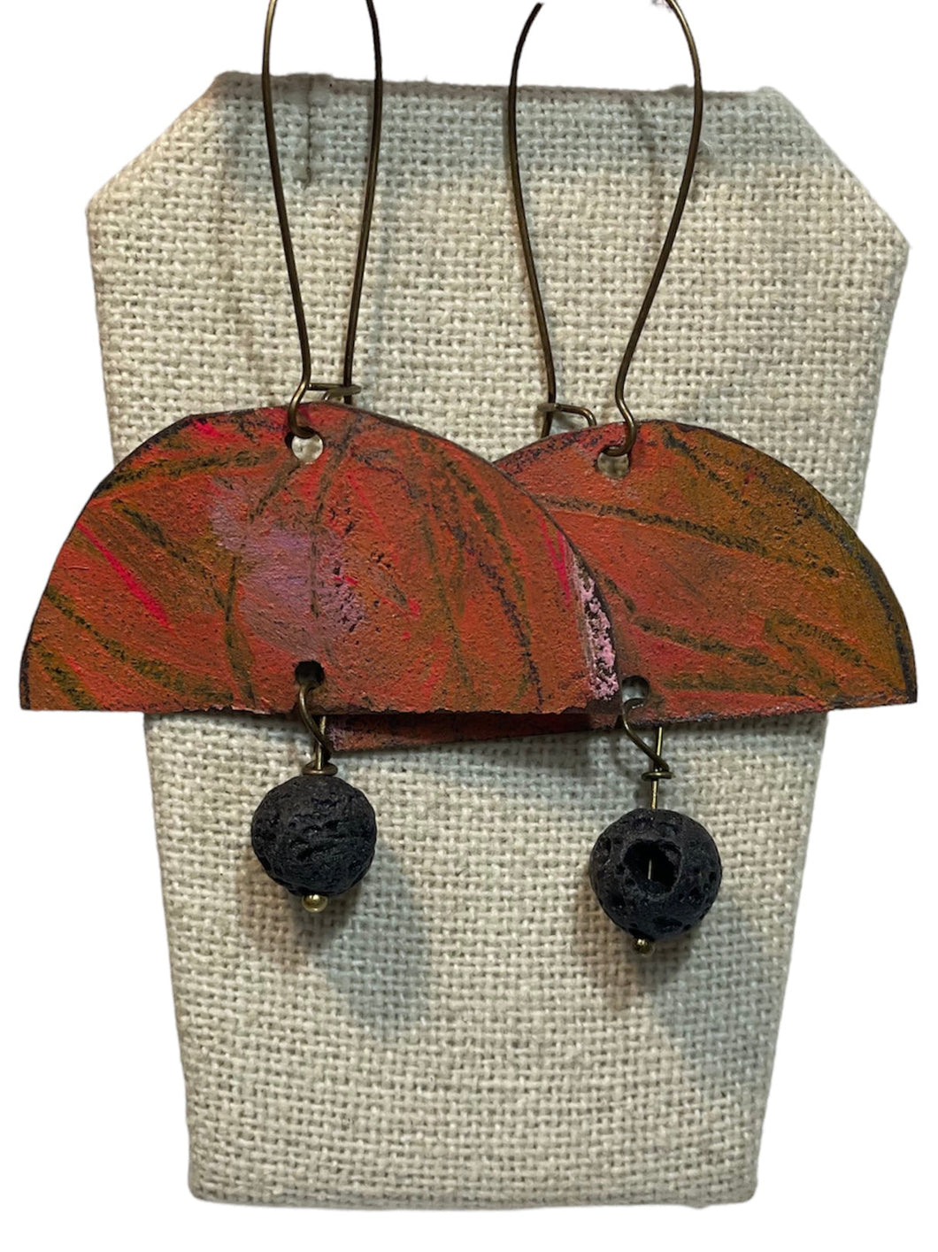 Orange Drop Semicircle w/ Black Bead Earrings