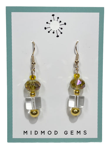 Clear Double Bead Drop Earrings