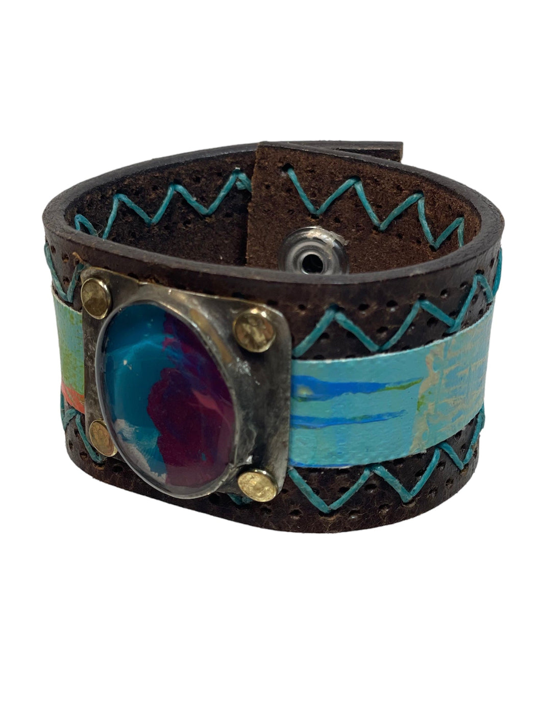 Leather Cuffs with Stone and Stripe